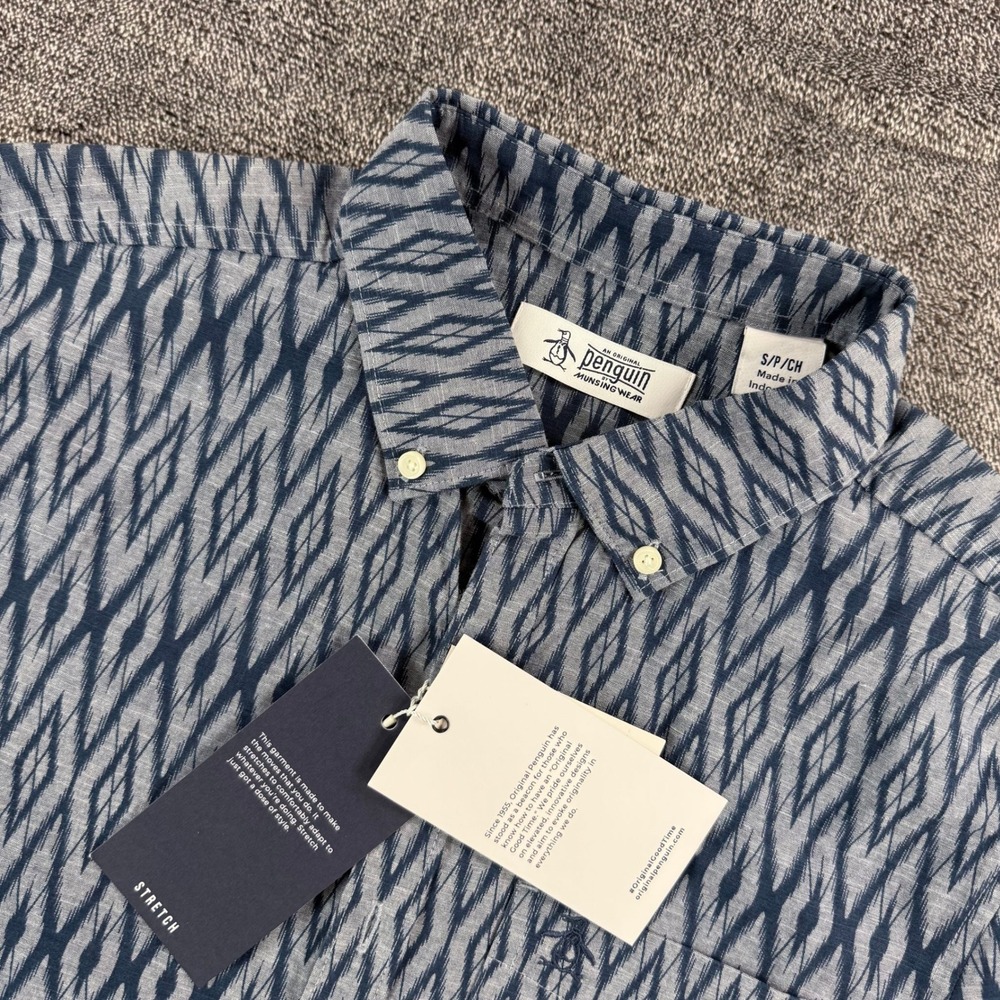 Original Penguin Mens Sargasso Sea Stretch Ikat Diamond Shirt Small NWT